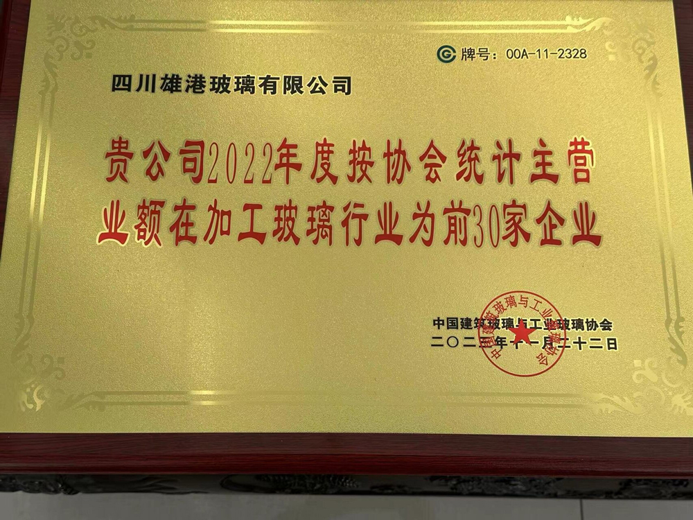 Certificate document: China glass processing industry Top 30